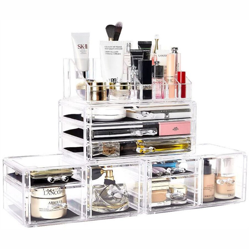 Sminkförvaring i akryl med lådor och pennfack / transparent sminkorganisatör / makeupförvaring