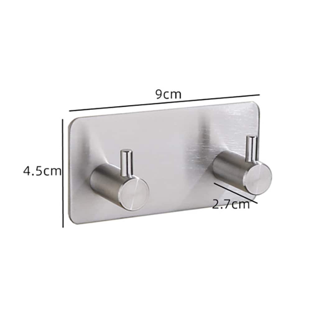 Självhäftande kroklist i rostfritt stål med 2 krokar 2-pack  - Silver