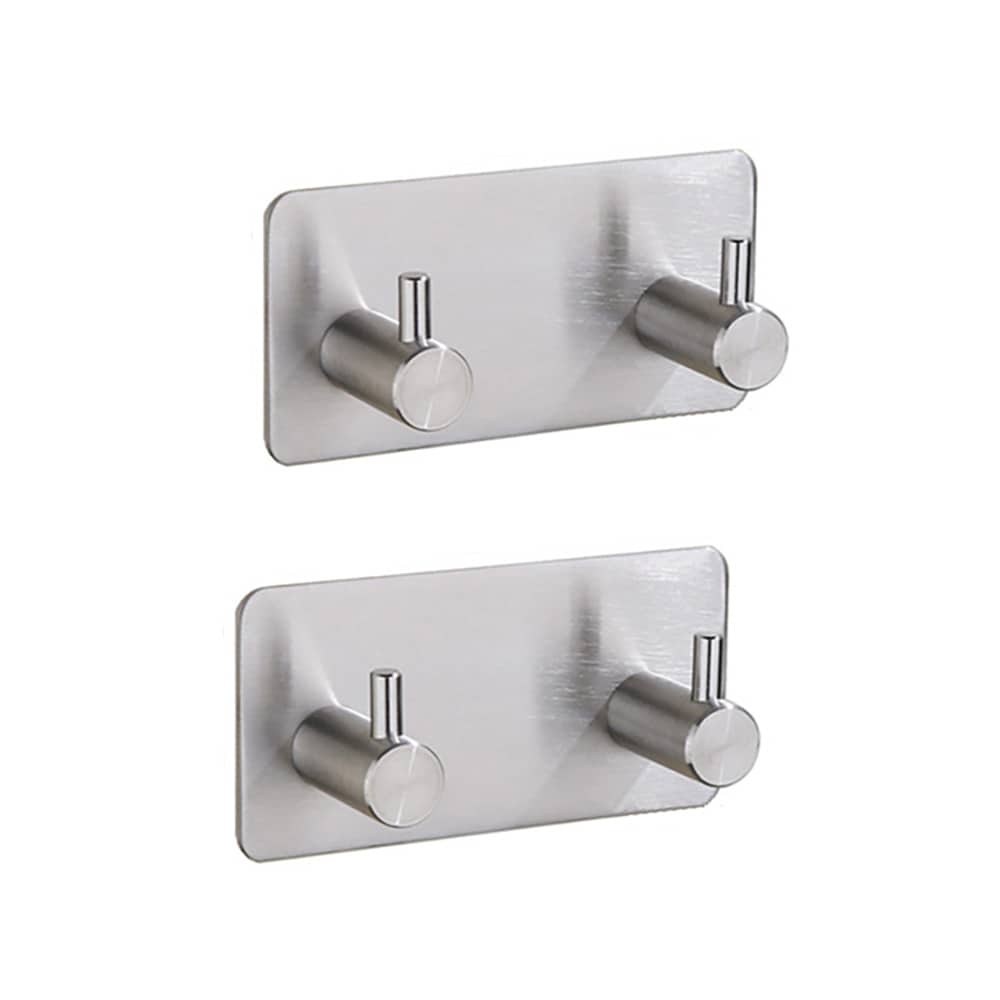 Självhäftande kroklist i rostfritt stål med 2 krokar 2-pack - Silver