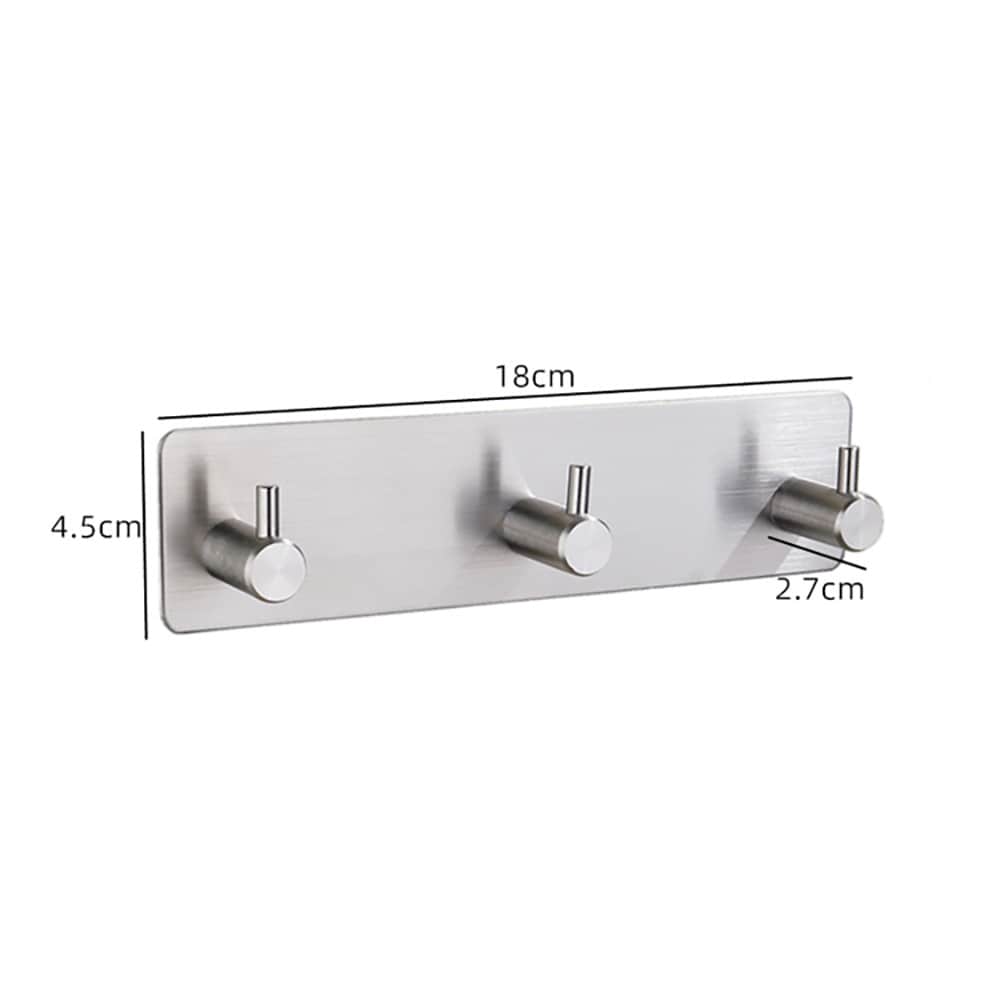 Kroklist i rostfritt stål med 3 krokar 2-pack - Silver / Självhäftande kroklist