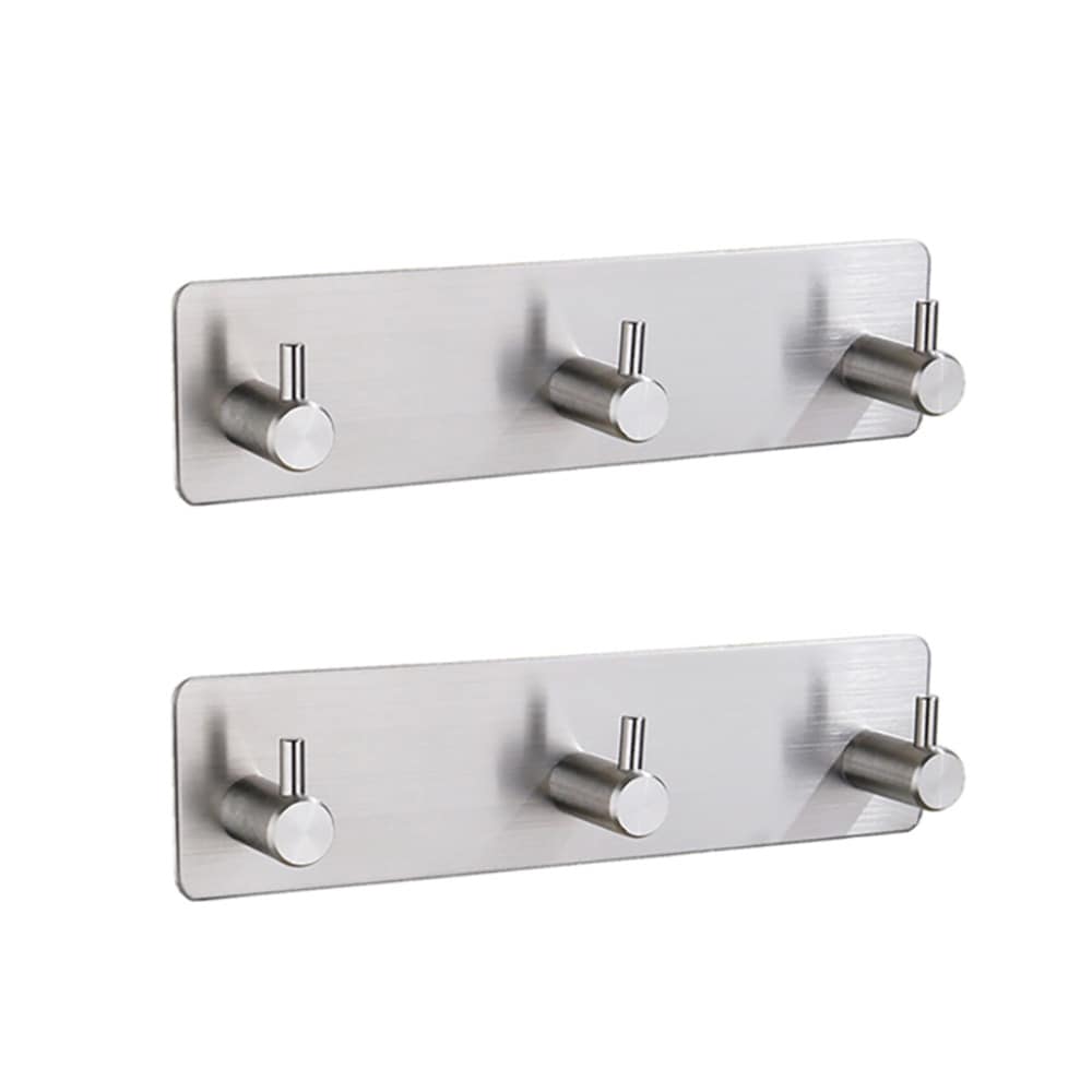 Kroklist i rostfritt stål med 3 krokar 2-pack - Silver / Självhäftande kroklist