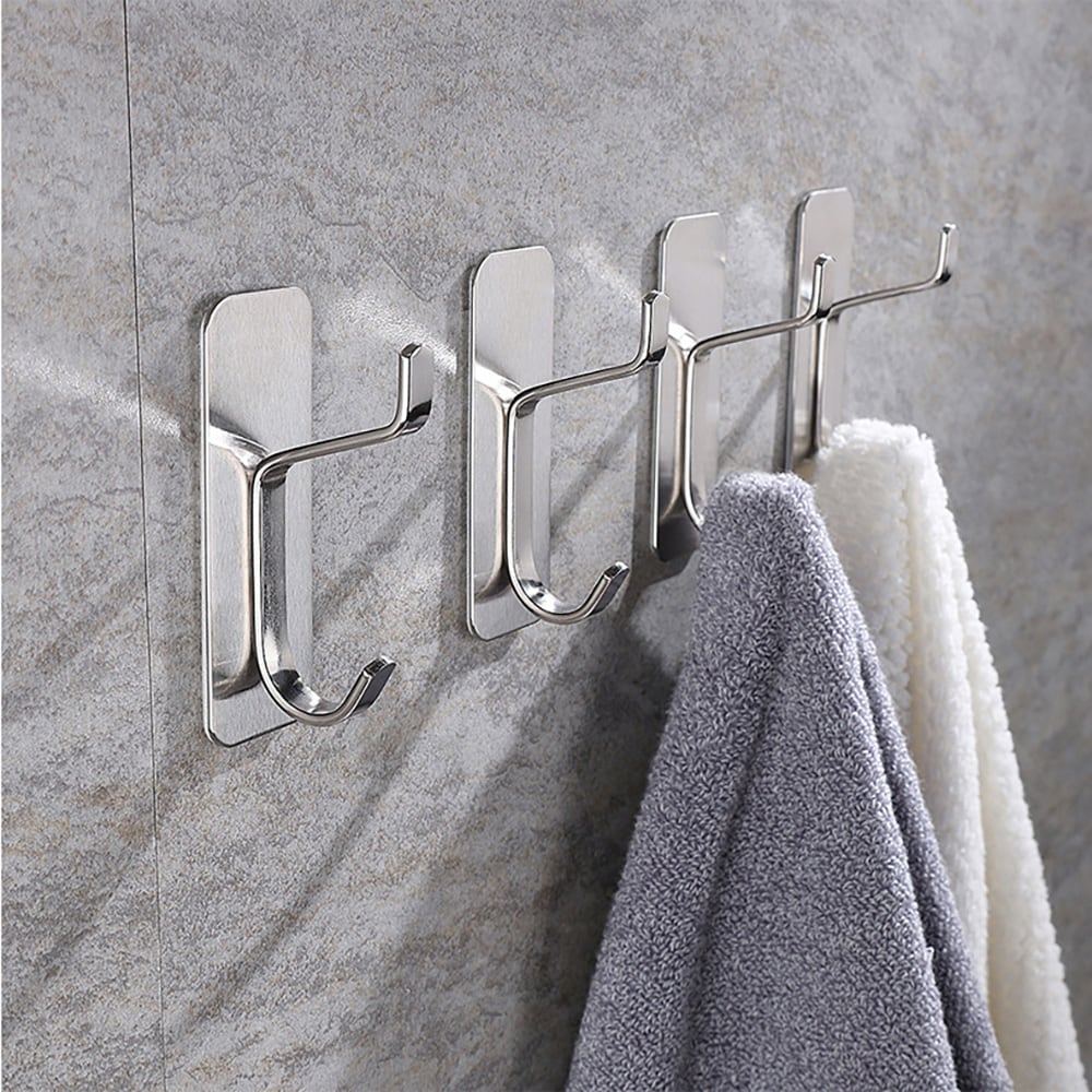 Klädkrok i rostfritt stål 4-pack - Silver / Självhäftande klädkrok
