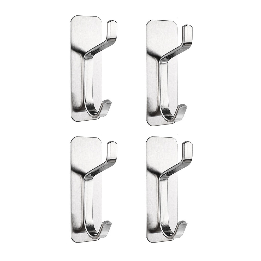 Klädkrok i rostfritt stål 4-pack - Silver / Självhäftande klädkrok