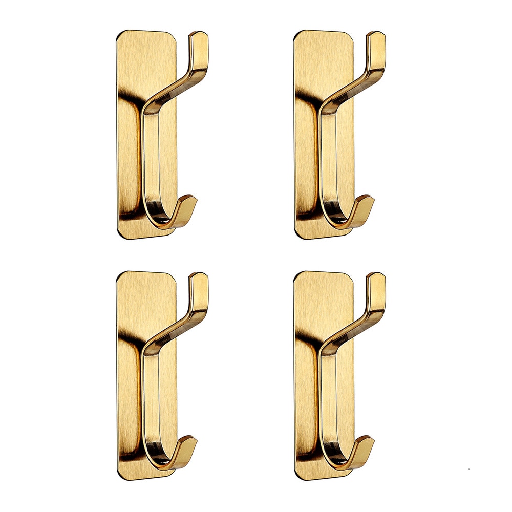 Klädkrok i rostfritt stål 4-pack - Guld / Självhäftande klädkrok