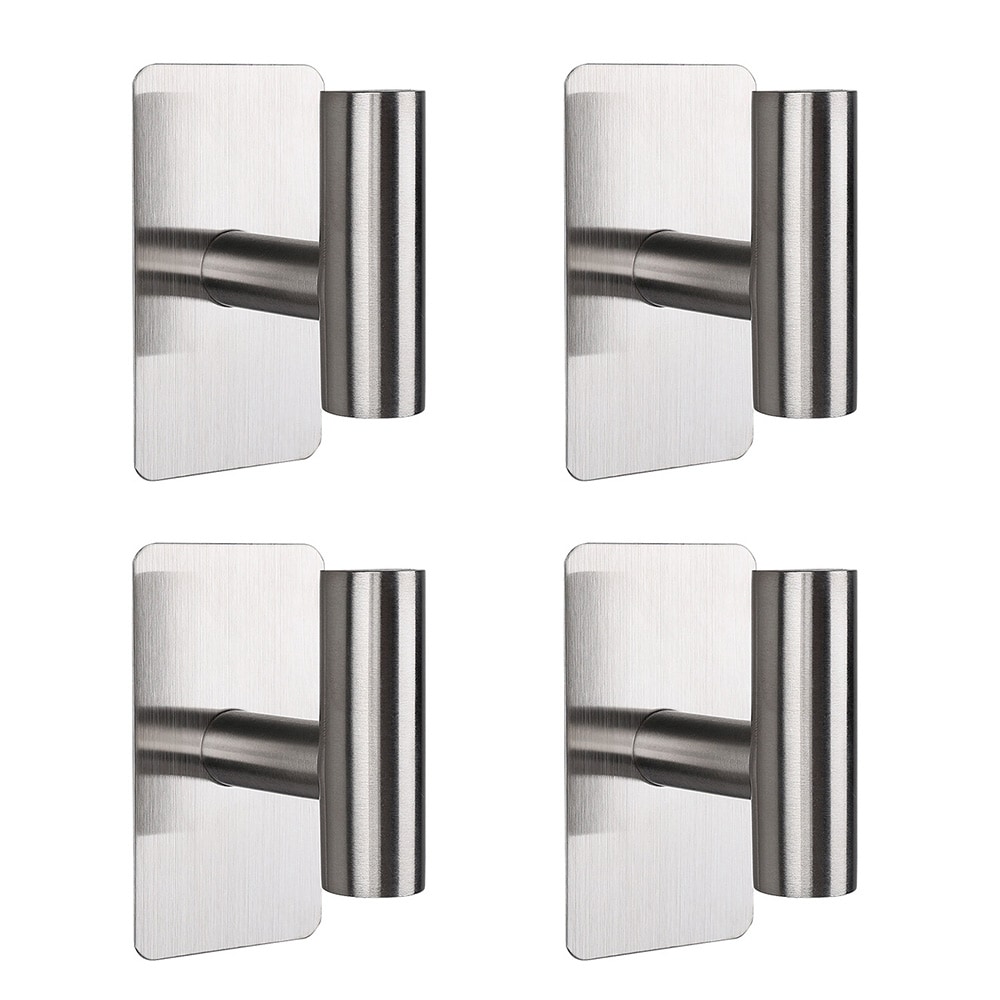 Badrumskrok i rostfritt stål 4-pack - Silver / Självhäftande badrumskrok