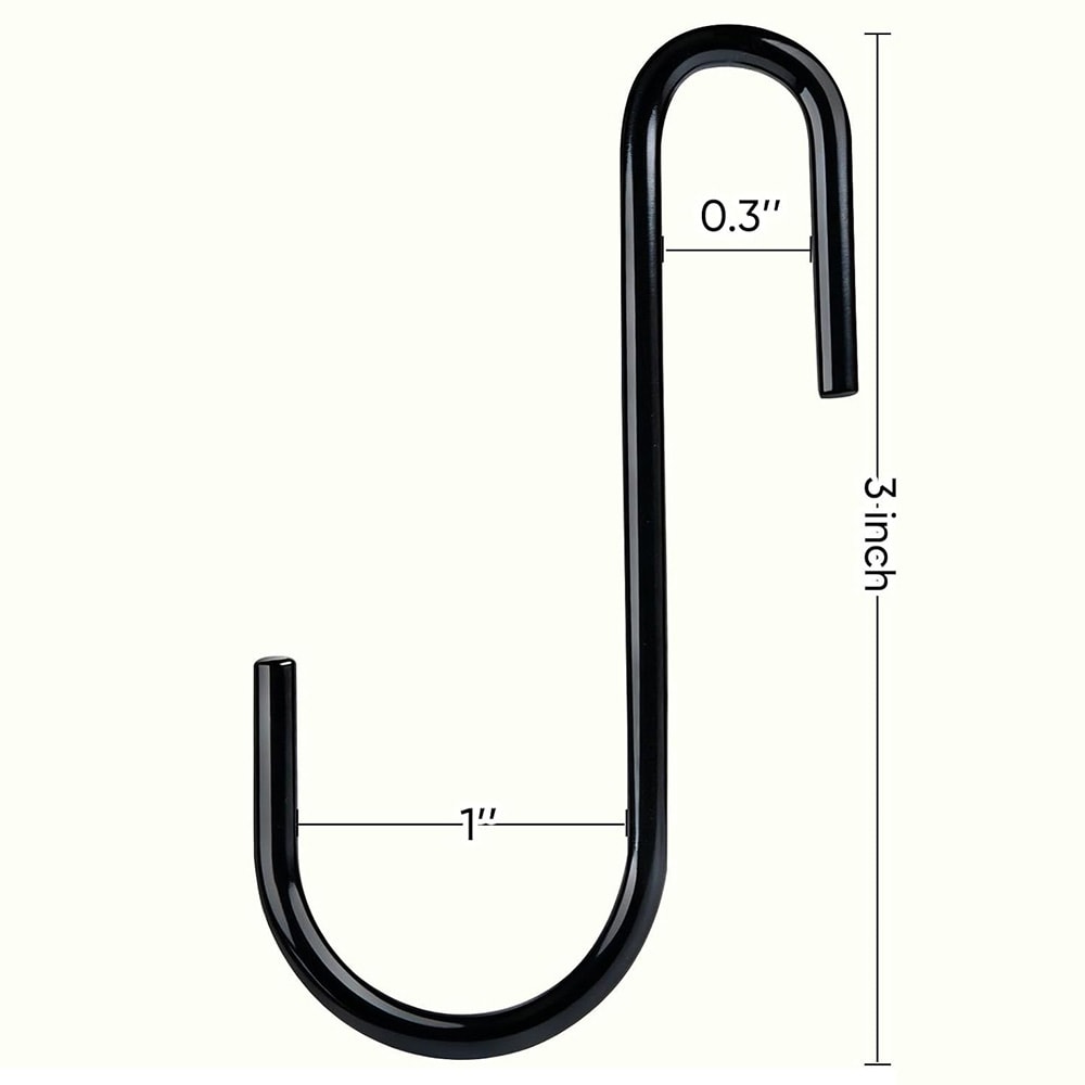 Kraftig S-krok i metall 76 mm 20-pack - Svart / S-formade metallkrokar