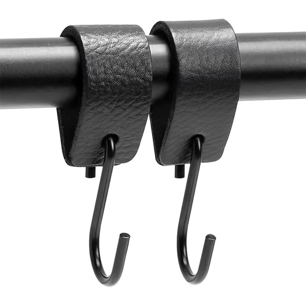 S-krok i metall med ögla i konstläder 4-pack - Svart / S-krokar med konstläderögla