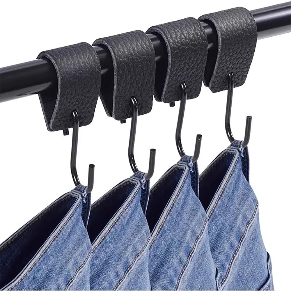 S-krok i metall med ögla i konstläder 4-pack - Svart / S-krokar med konstläderögla