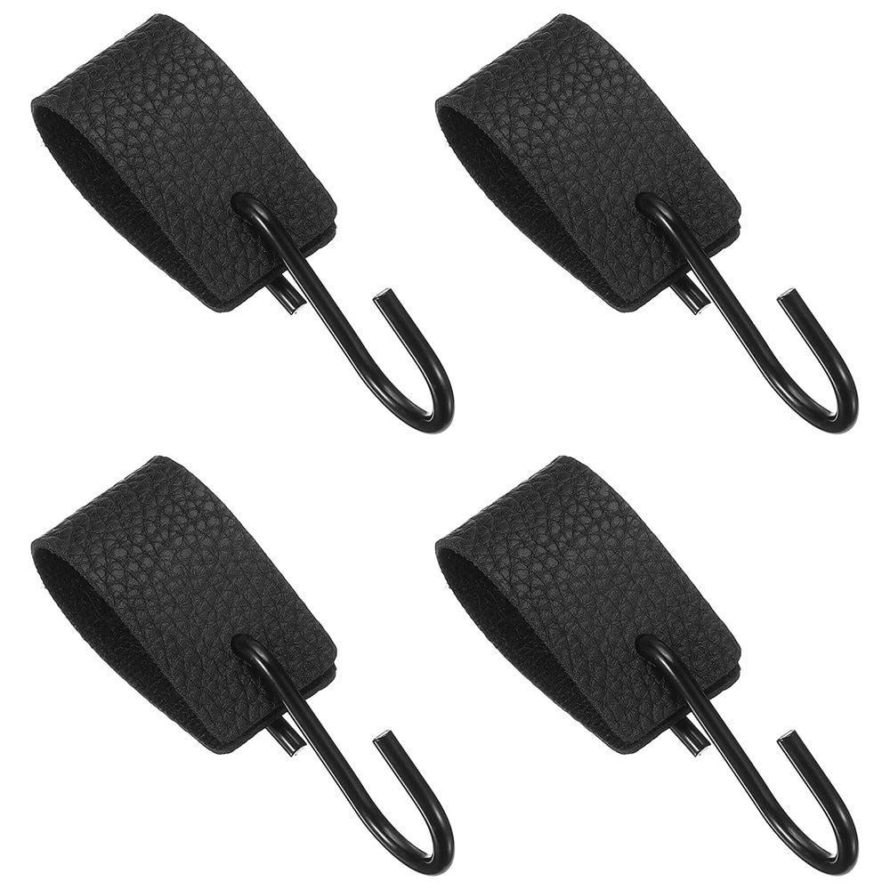 S-krok i metall med ögla i konstläder 4-pack - Svart / S-krokar med konstläderögla