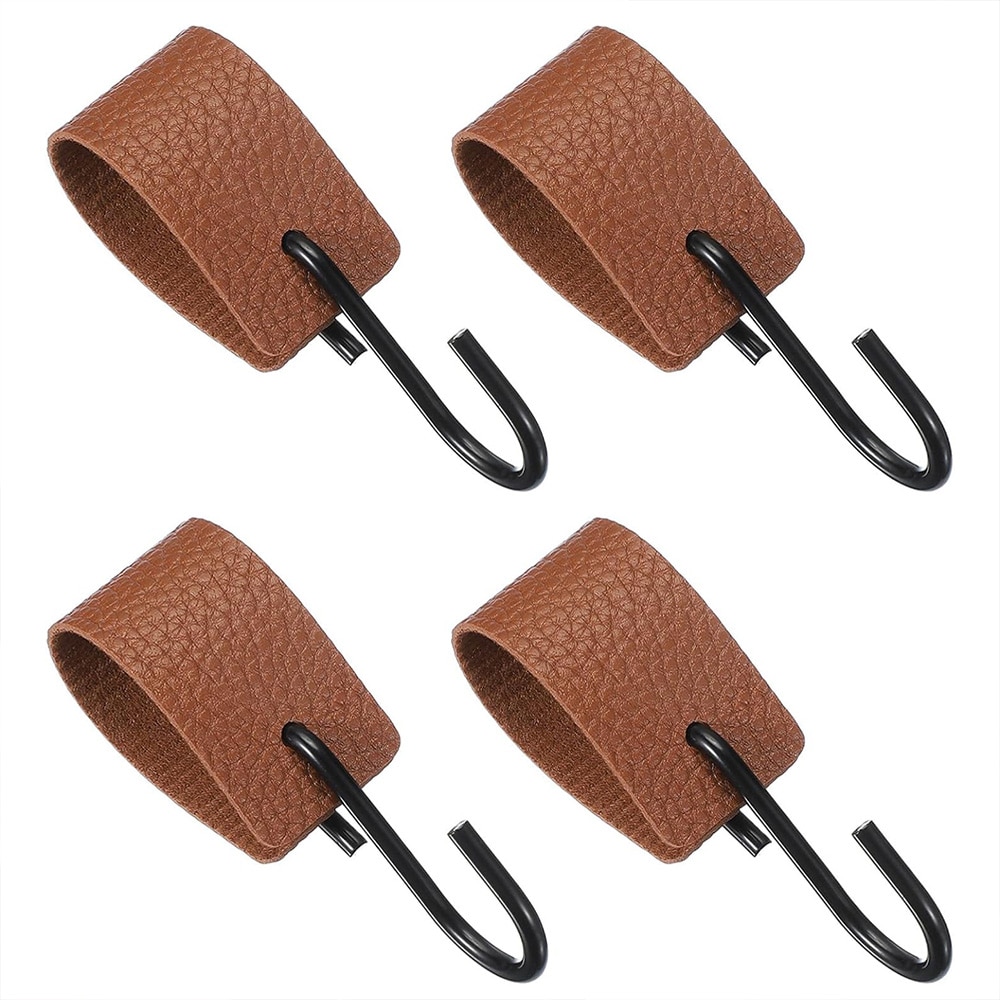 S-krok i metall med ögla i konstläder 4-pack - Brun / S-krokar med konstläderögla