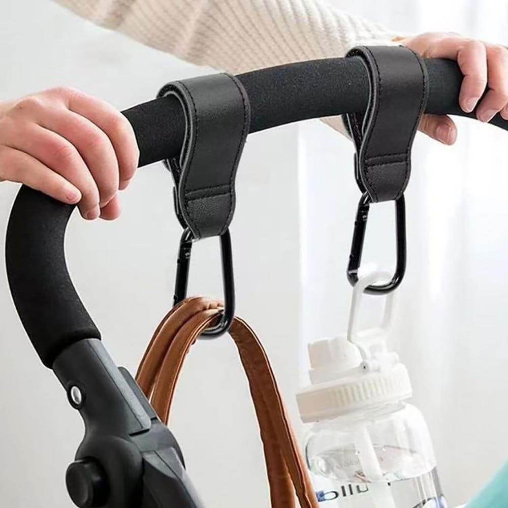 Hängare med karbinhake i metall och rem i konstläder 2-pack - Svart