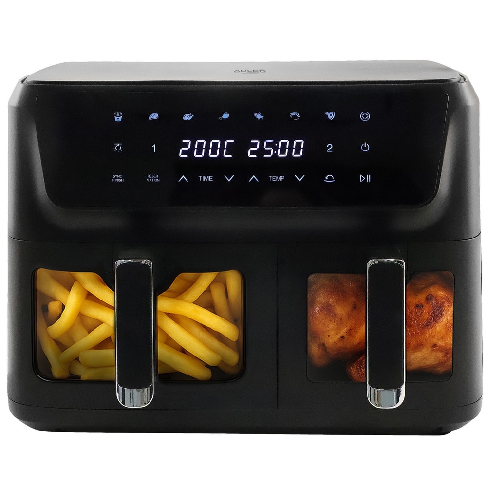Adler Dual Air Fryer 6,5 l + 4,5 l / Dubbel airfryer / Varmluftsfritös med två korgar