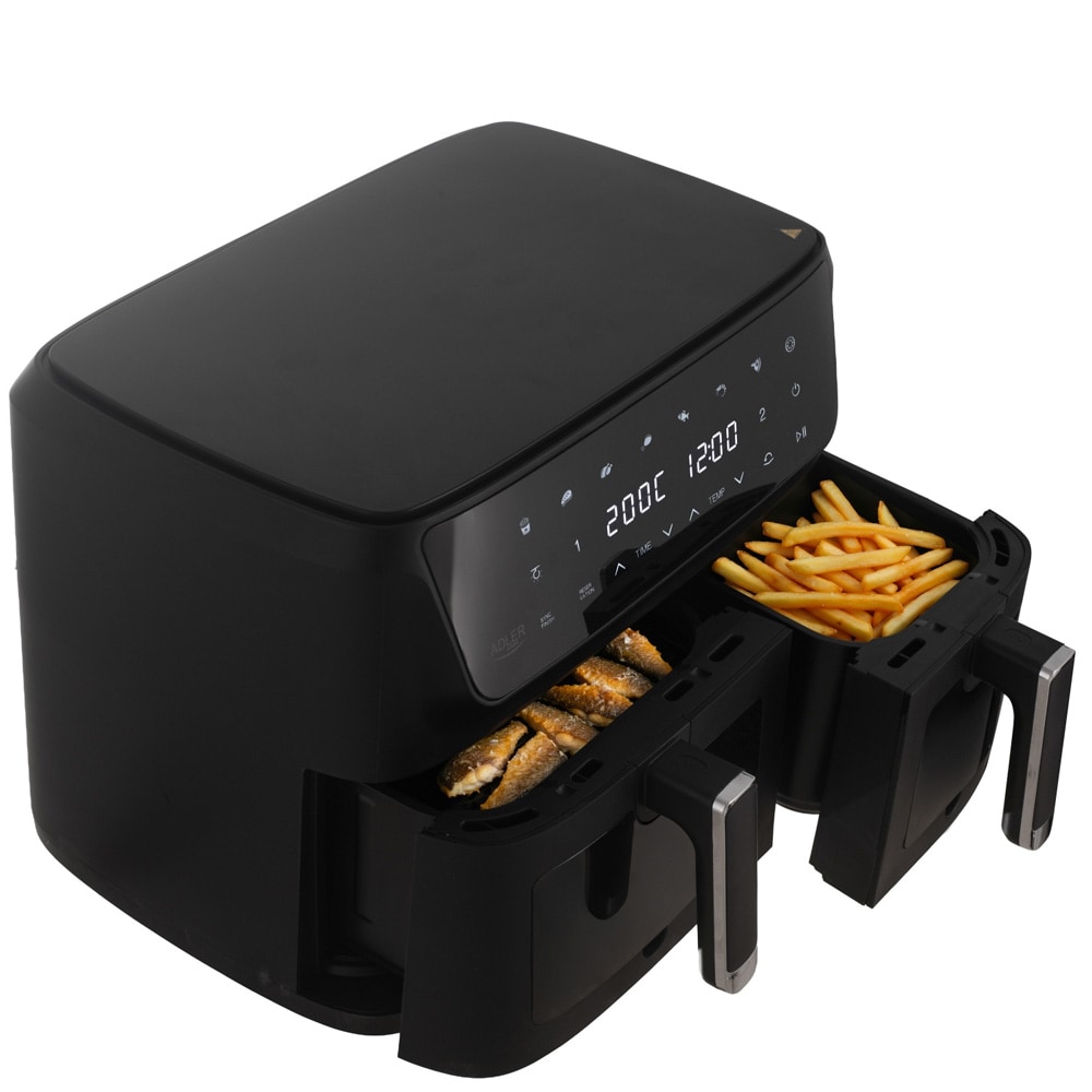 Adler Dual Air Fryer 6,5 l + 4,5 l / Dubbel airfryer / Varmluftsfritös med två korgar