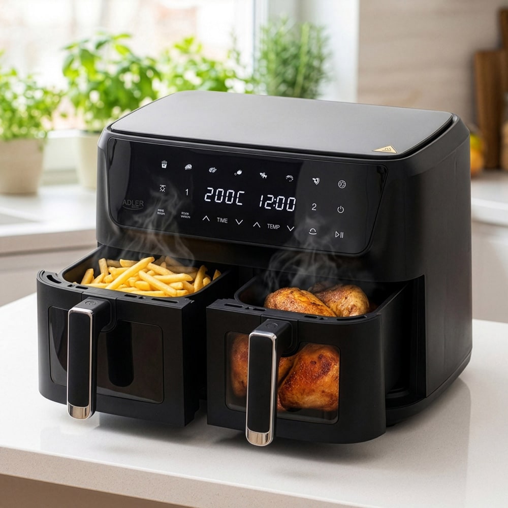 Adler Dual Air Fryer 6,5 l + 4,5 l / Dubbel airfryer / Varmluftsfritös med två korgar