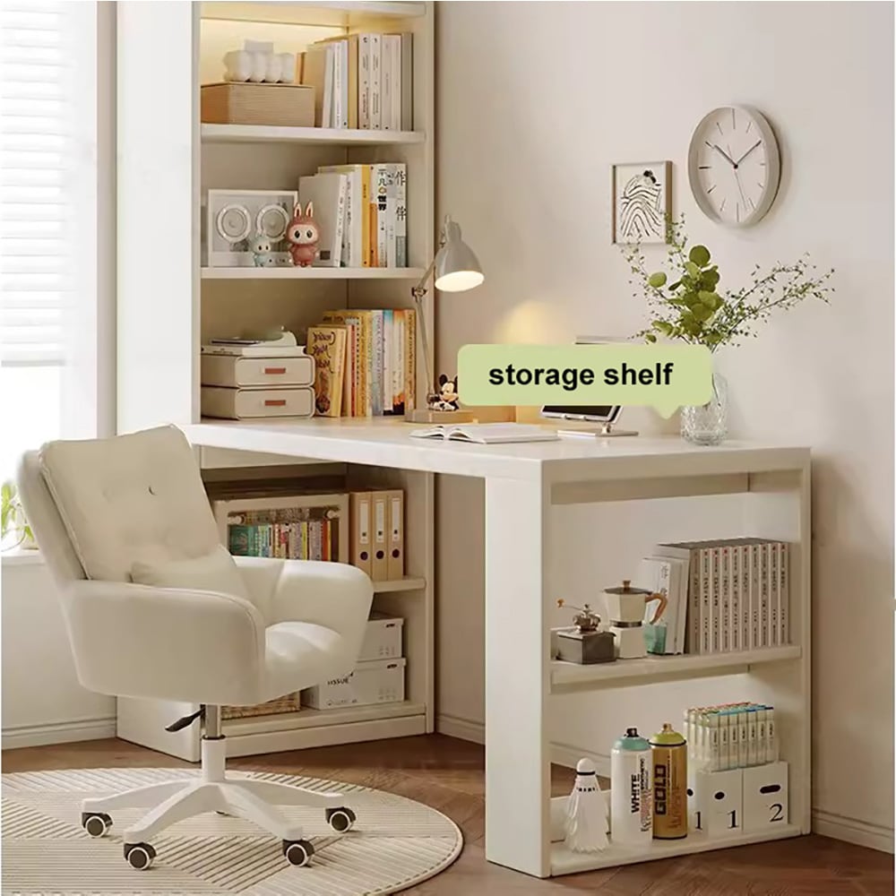 Bokhylla med skrivbord / datorbord med hyllor och förvaring 120 x 50 x 170 cm – vit