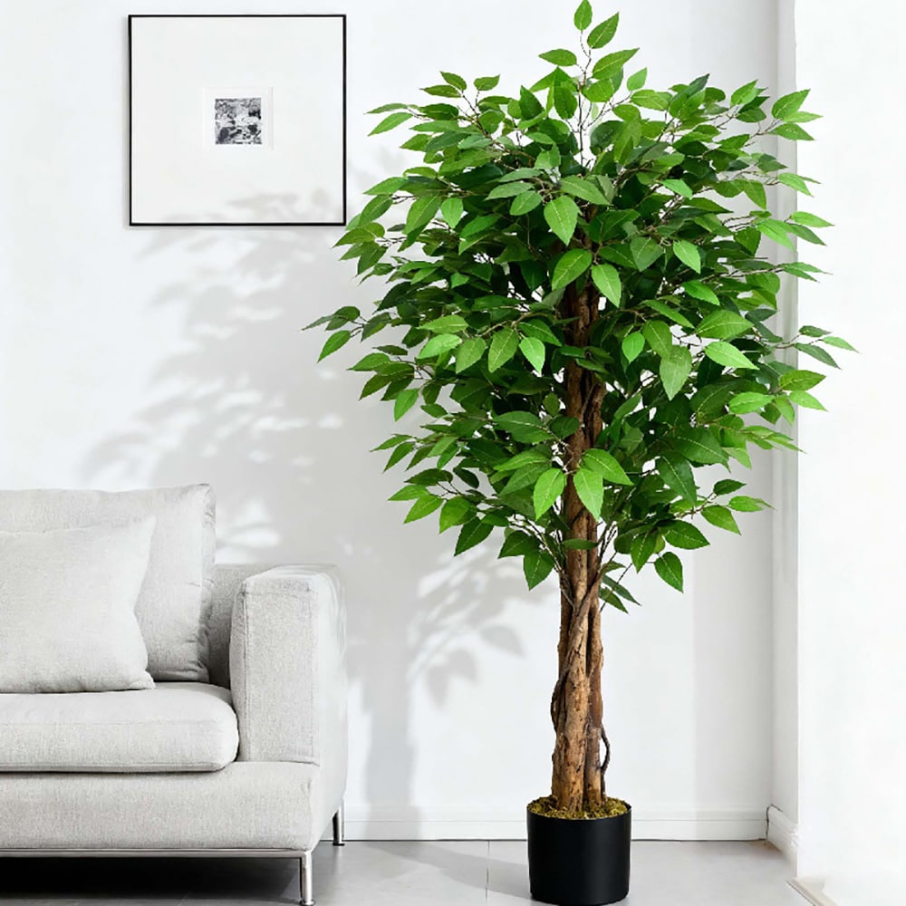 Konstgjort banyanträd / fikusträd i kruka / artificiell konstväxt 180 cm – grön/svart