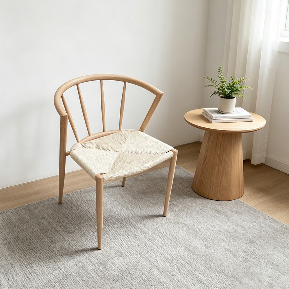 Matstol med karmstolsdesign / stol med flätad sits / matstol metallram och jutesnöre 44×46×70 cm