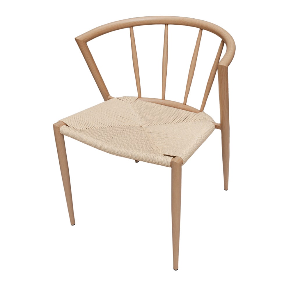 Matstol med karmstolsdesign / stol med flätad sits / matstol metallram och jutesnöre 44×46×70 cm
