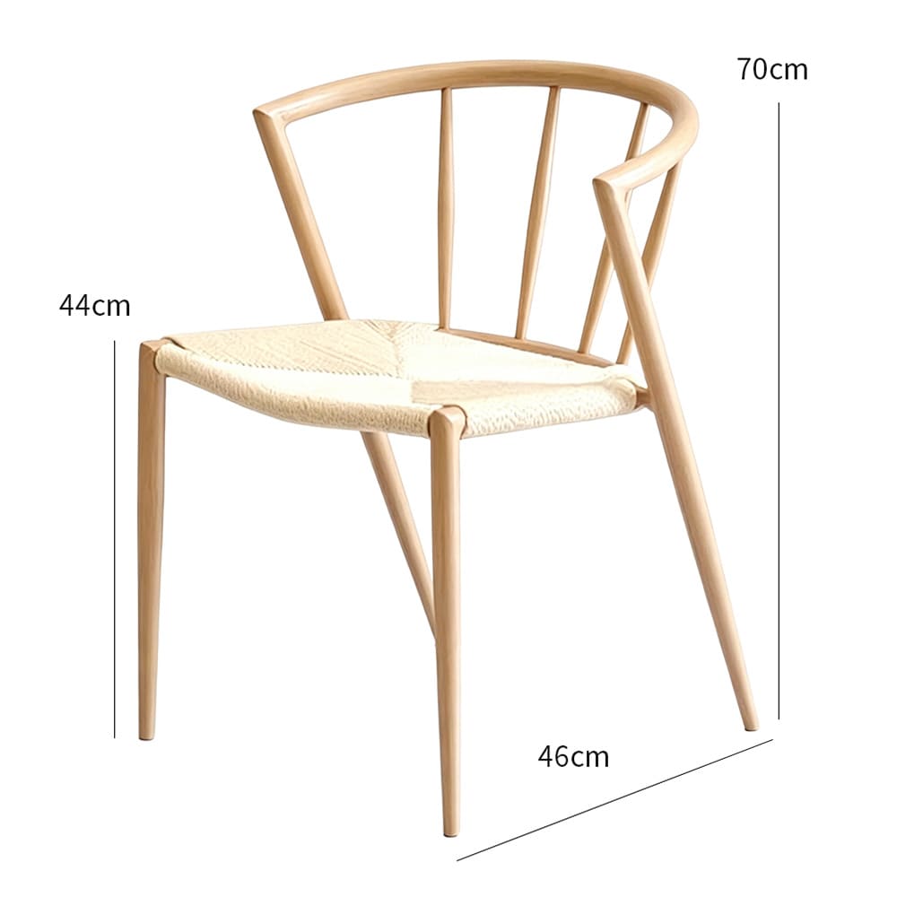 Matstol med karmstolsdesign / stol med flätad sits / matstol metallram och jutesnöre 44×46×70 cm