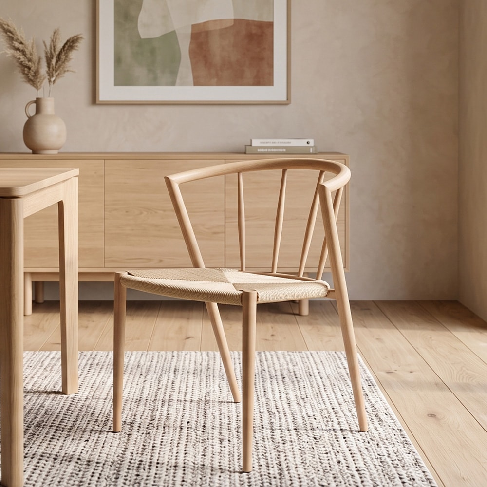 Matstol med karmstolsdesign / stol med flätad sits / matstol metallram och jutesnöre 44×46×70 cm