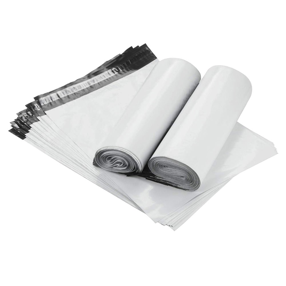 Vita fraktpåsar 100-pack / självhäftande e-handelspåsar i PE-plast 28×42 cm
