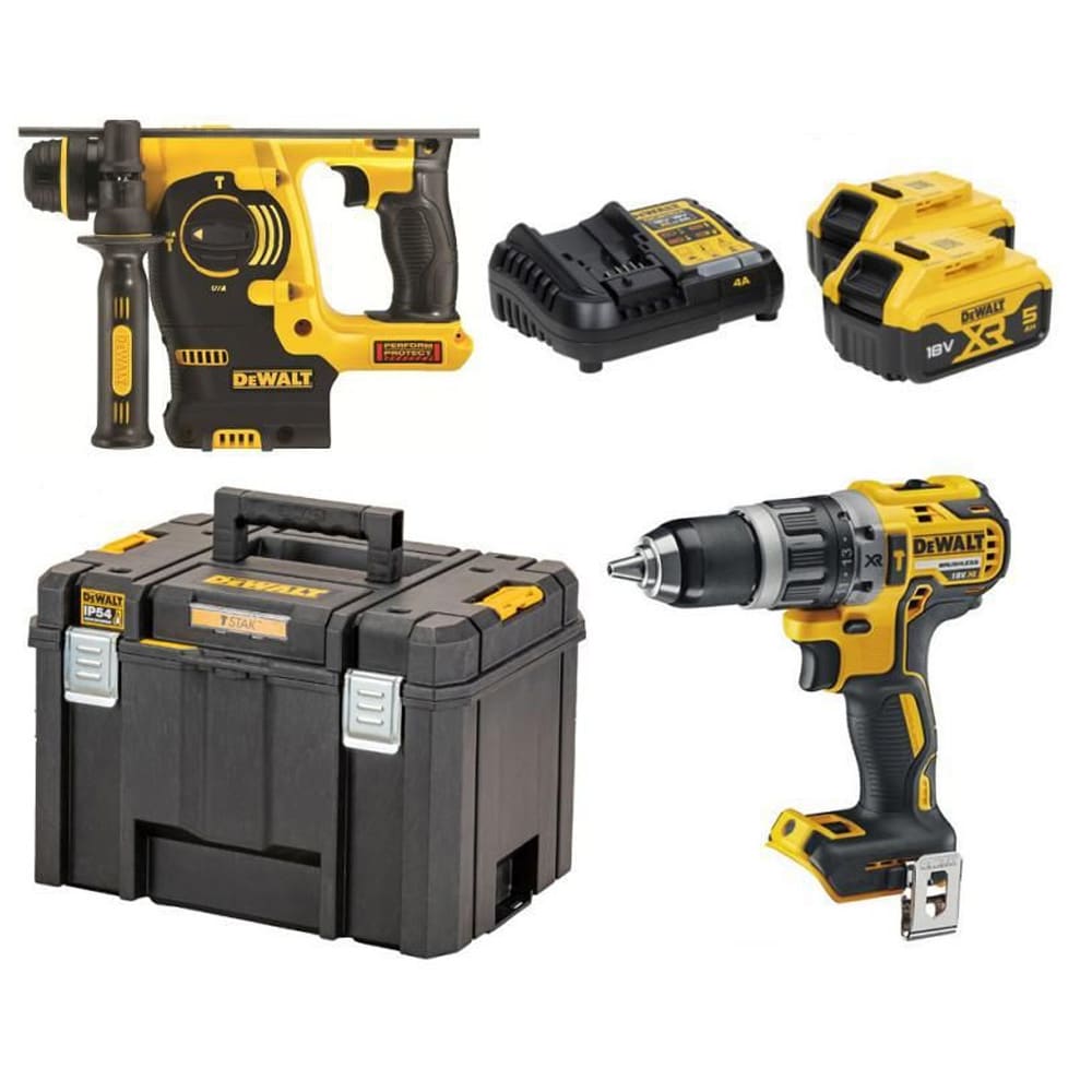 DeWalt DCK207P2T-QW 18 V XR verktygspaket / slagborrskruvdragare och SDS-Plus-borrhammare