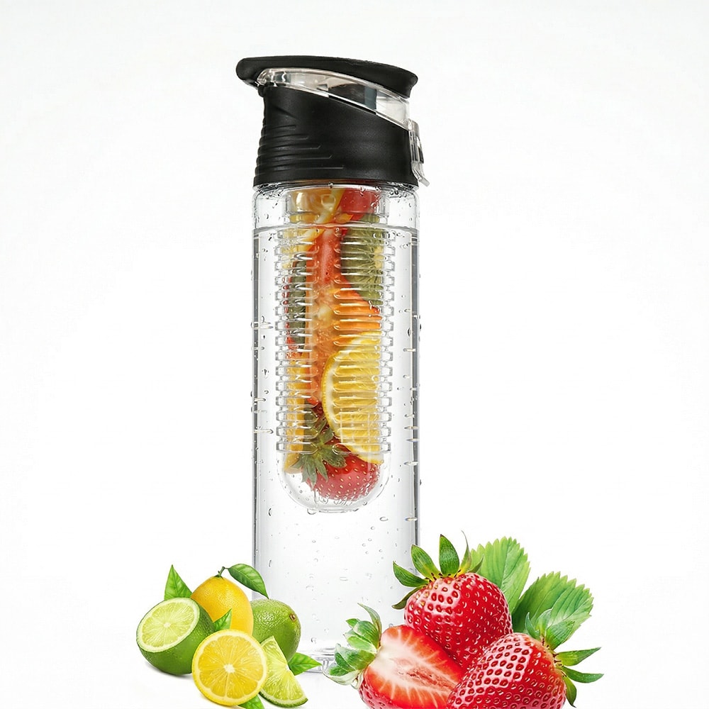 Vattenflaska DB2607 med fruktbehållare 700ml - Svart / Infuserflaska / Fruktflaska