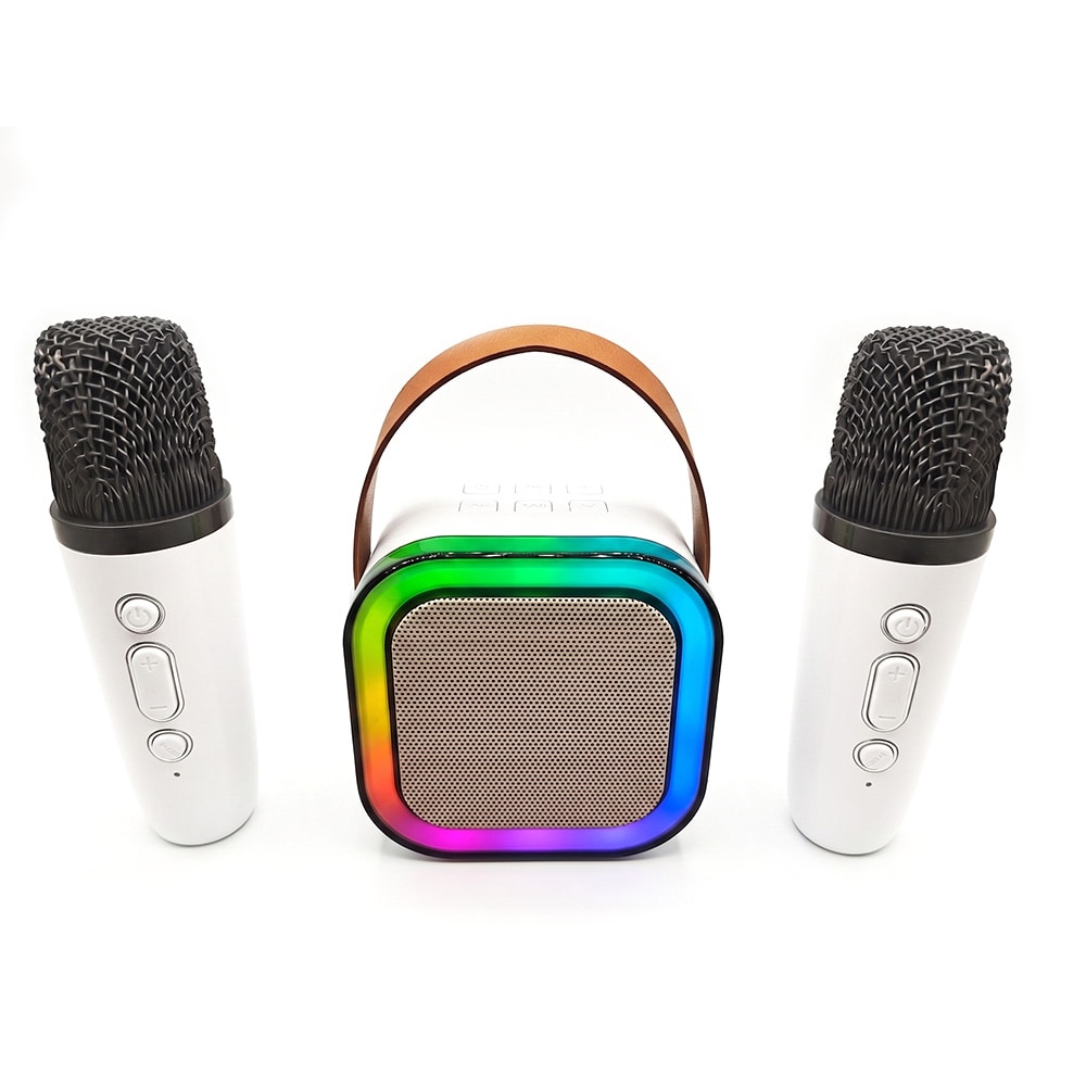 United Högtalare med LED och 2st Mikrofoner - Vit / karaokehögtalare / trådlösa mikrofoner