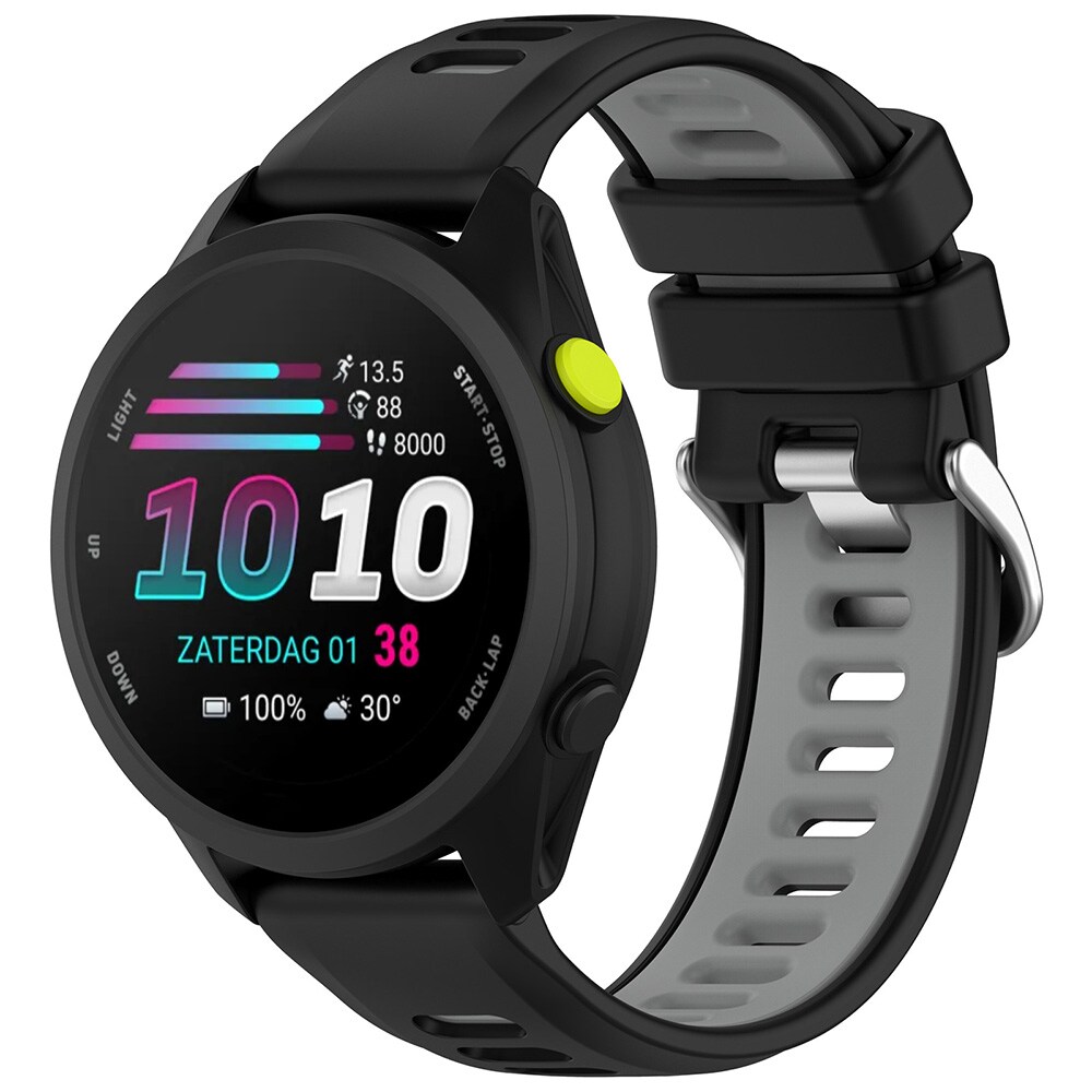 Silikonarmbånd til Garmin Forerunner 170 (22 mm) – Svart–Grå / Armbånd / Armbånd til smartklokker