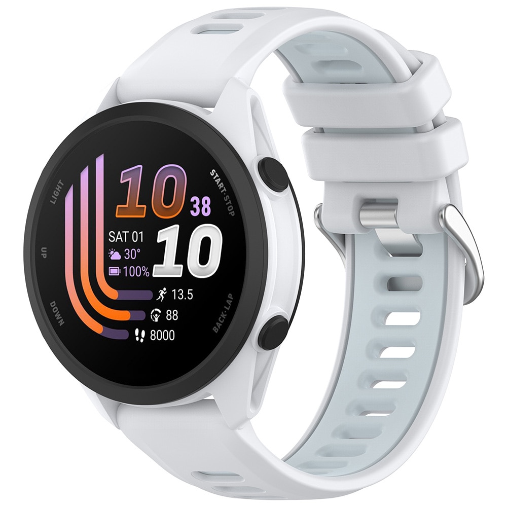 Silikonarmbånd til Garmin Forerunner 170 (22 mm) – Hvit–Lysblå / Armbånd / Armbånd til smartklokker