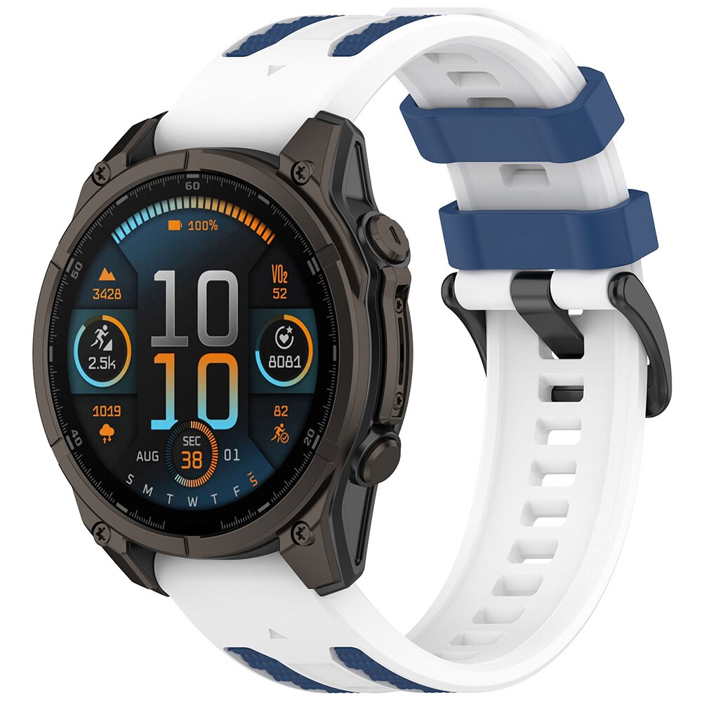 Silikonarmbånd til Garmin Fenix 8/7X Pro (22 mm) – Hvit/Blå / Armbånd / Armbånd til smartklokker