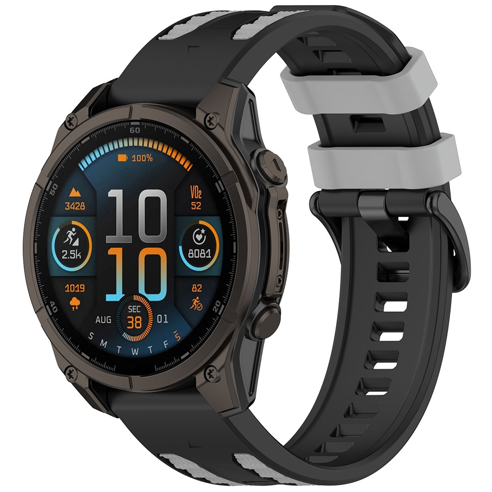 Silikonarmbånd til Garmin Fenix 8/7X Pro (26 mm) – Svart/Grå / Armbånd / Armbånd til smartklokker