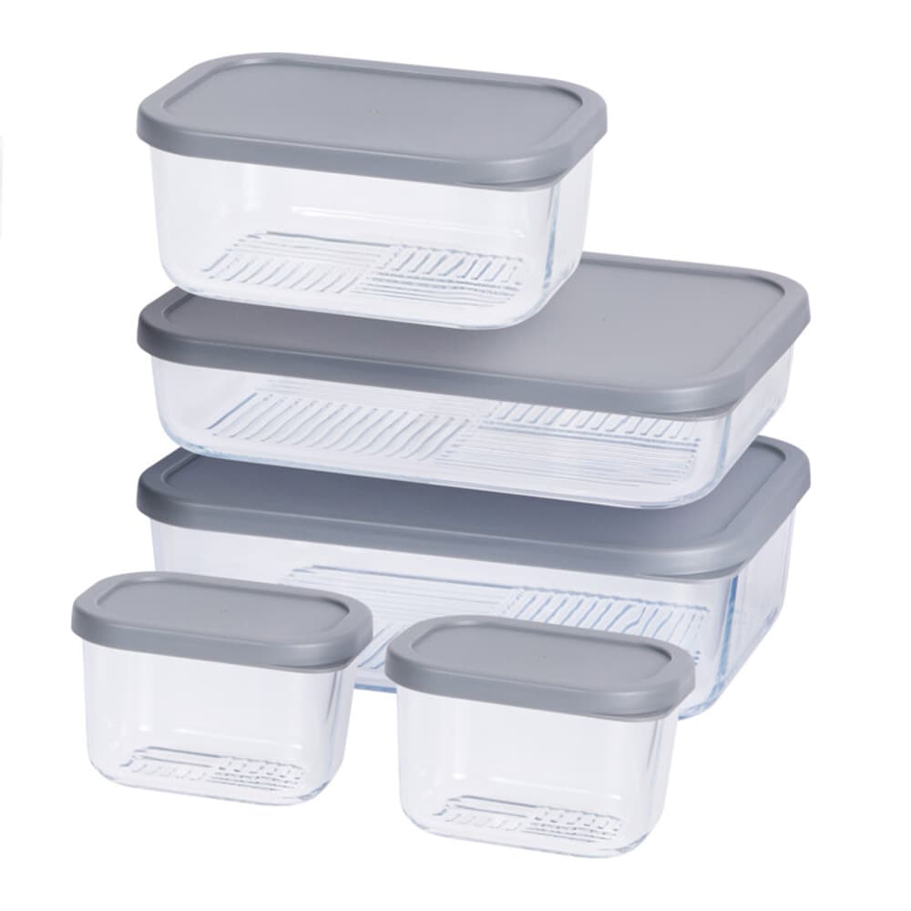 Förvaringsburkar i glas med lock 5-pack - Grå / Matburkar / Förvaringsbehållare