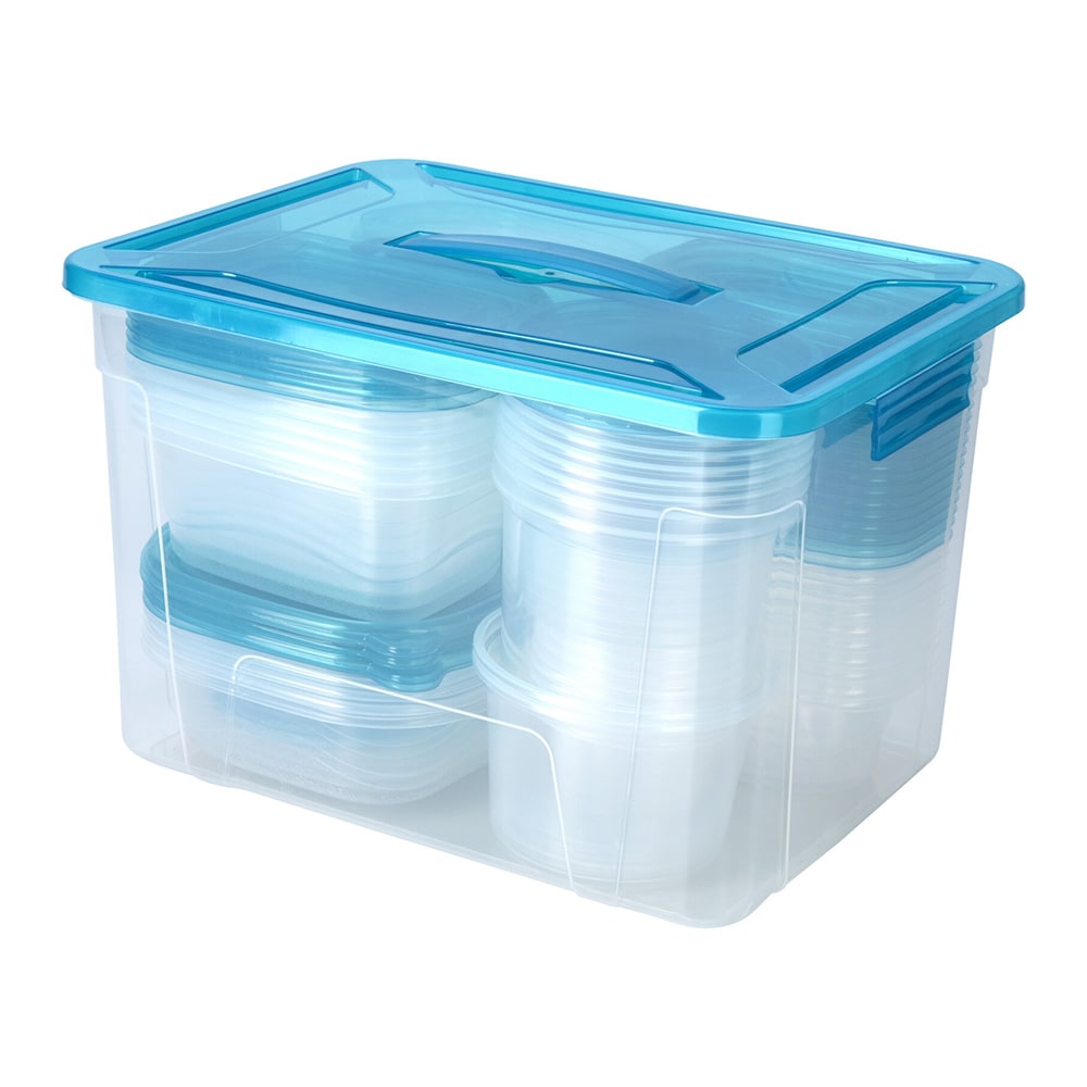 Förvaringsburkar i plast 100 delar (50 burkar + 50 lock) - Transparent/Blå / Matlådor / Burkset