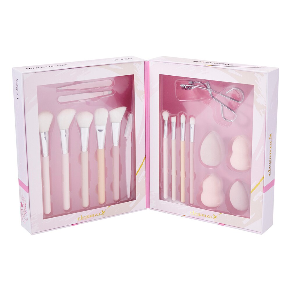 Sminkborstar 17 delar med sminksvampar / Sminkset / Makeupborstset