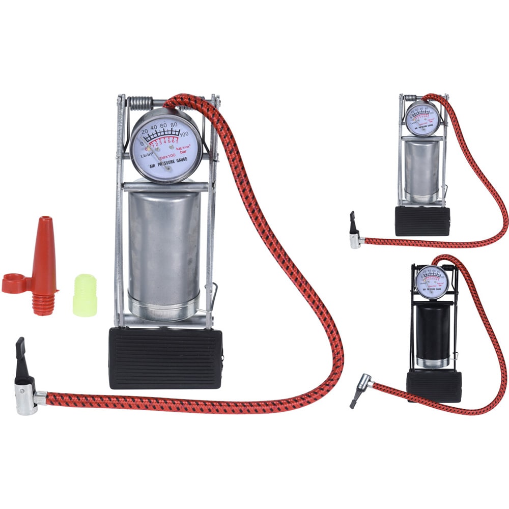 Fotpump i metall med manometer - Svart/Silver / Fotpump / Luftpump
