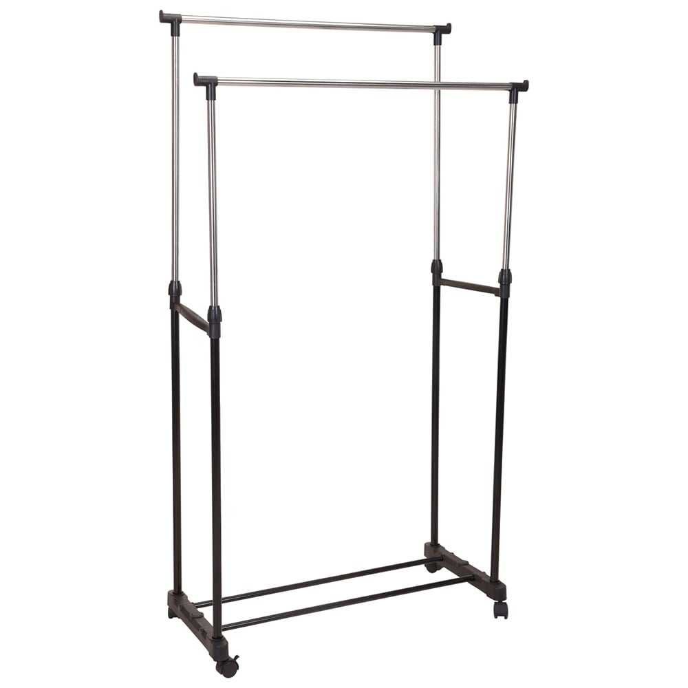 Klädställning på hjul med 2 hängare 80x42x90-160cm - Svart / Klädställ på hjul / Dubbelt klädställ