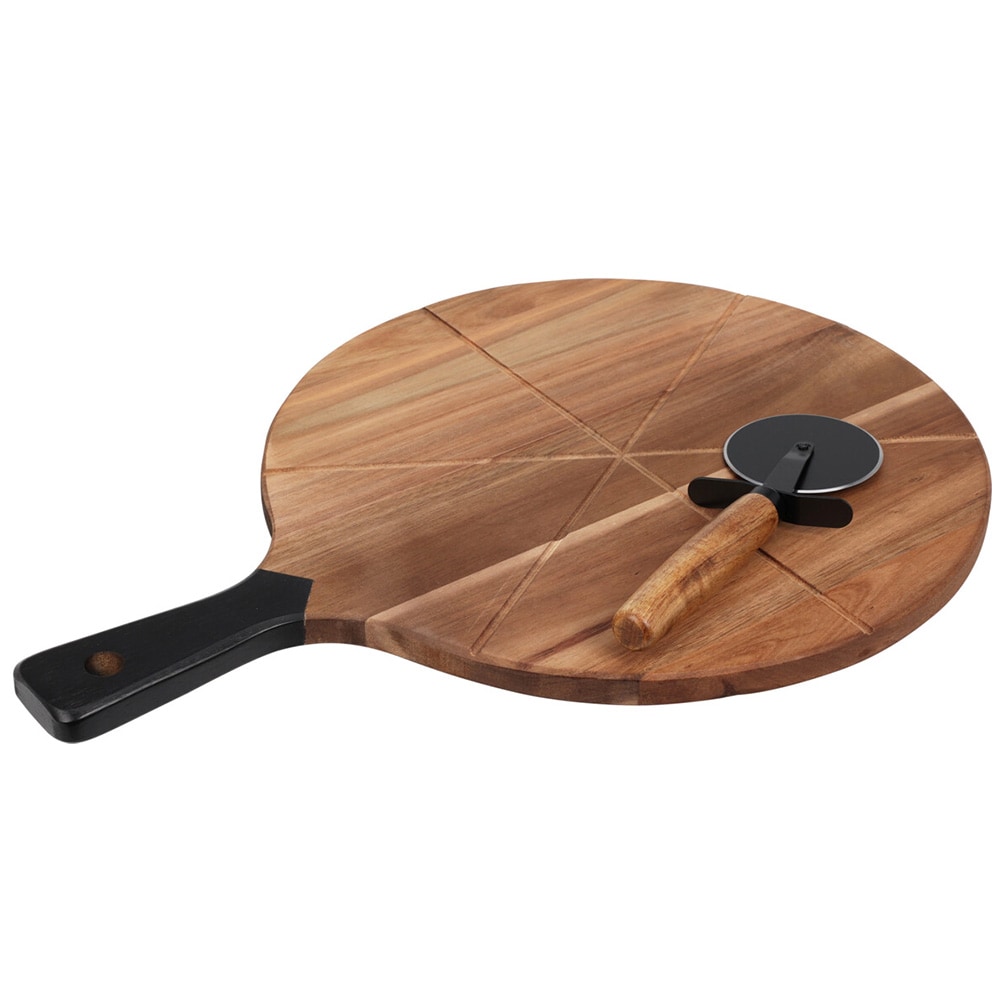 Pizzabricka i akaciaträ Ø30cm med pizzaskärare 2 delar / Pizzabräda / Pizzaserveringsset