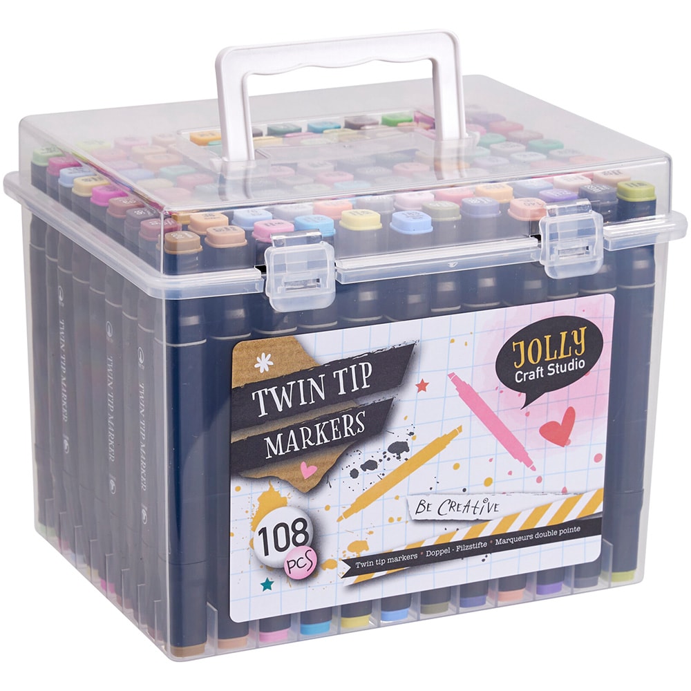 Tuschpennor med dubbelspets 108-pack i box / Tuschmarkörer / Dubbelspetspennor