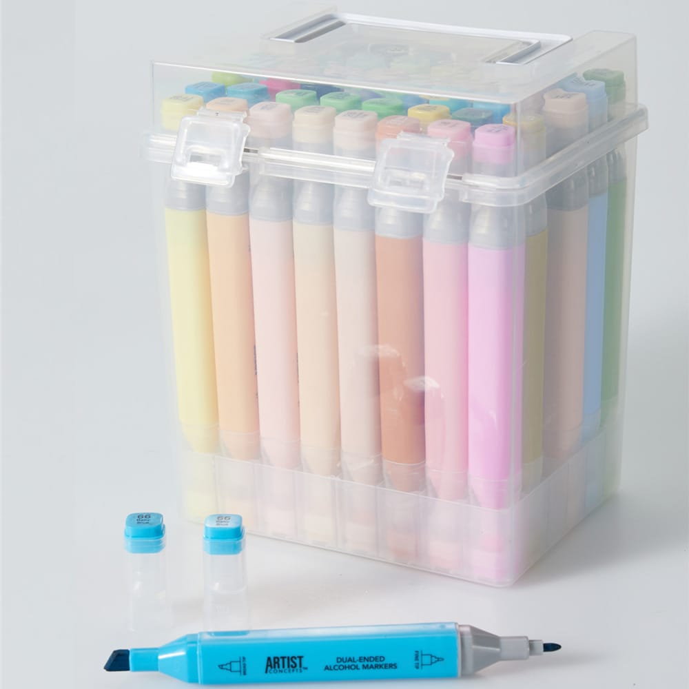 Tuschpennor med dubbelspets i pastellfärger 48-pack i box / Dubbeltuschpennor / Pastellmarkers