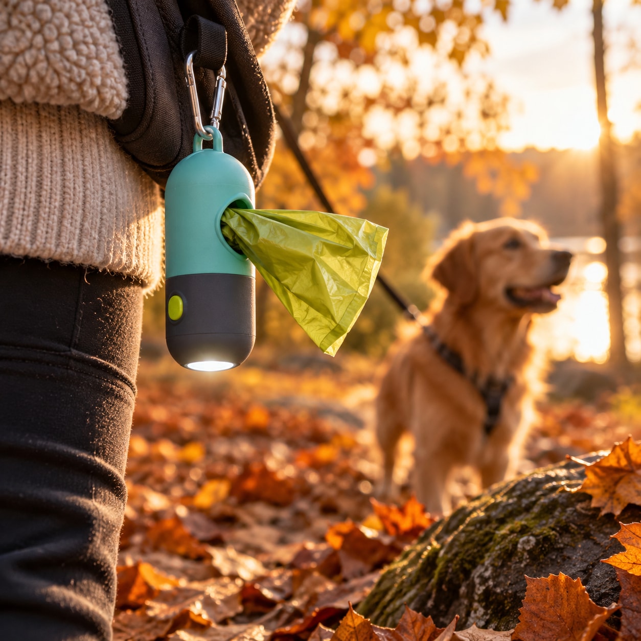 Hundbajspåsar 15-pack med hållare och lampa / Hundbajspåsehållare / LED-hållare för hund