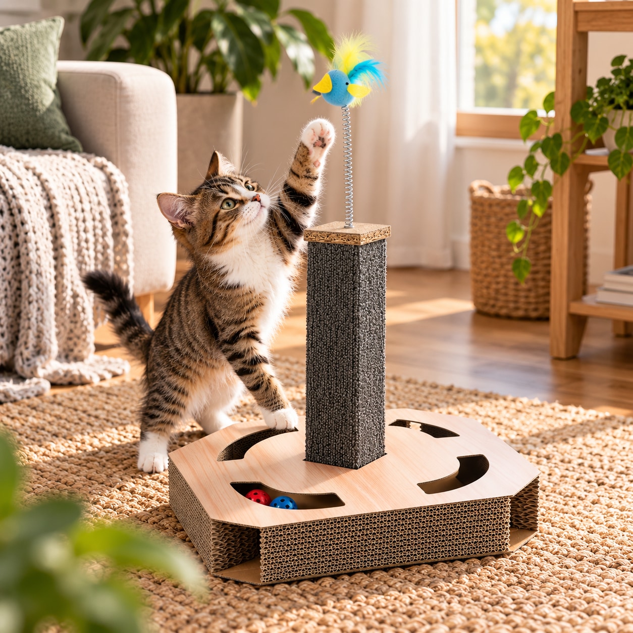 Klösmöbel för katt 40x40x40cm med 2 bollar / Kattklösare / Klösstativ