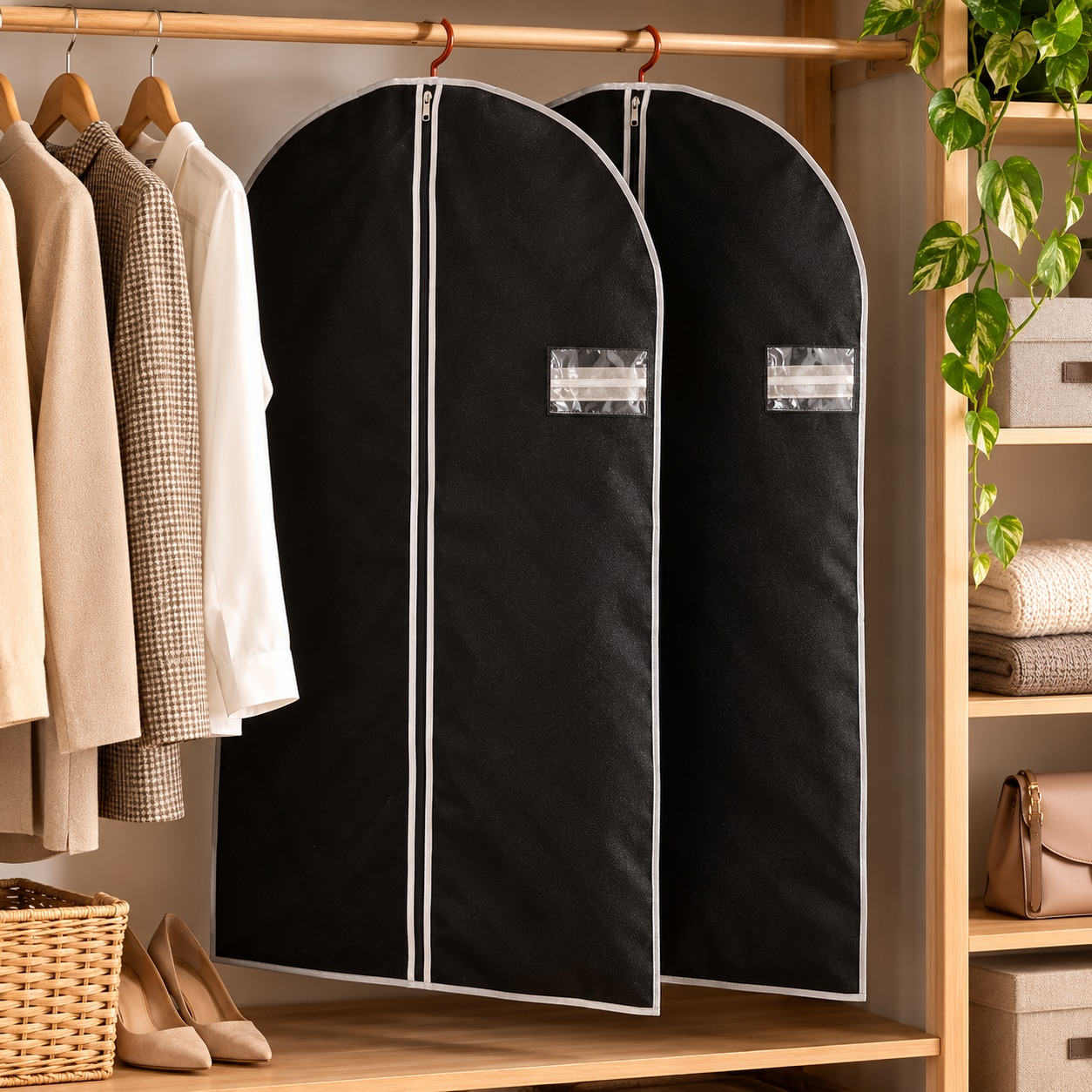 Klädskydd med dragkedja 60x150cm 2-pack - Svart / Klädpåse / Förvaringspåse för kläder