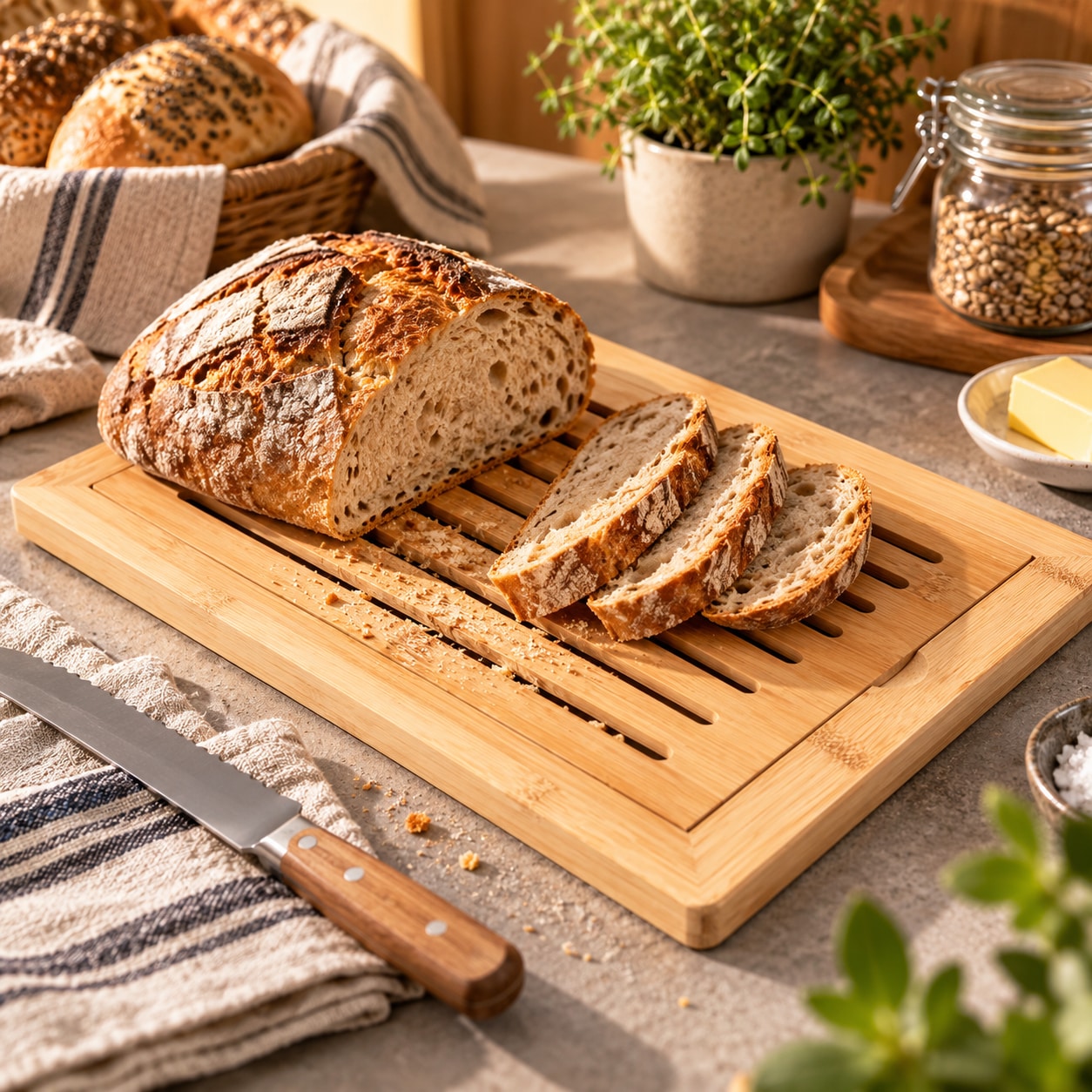 Skärbräda för bröd i bambu 38x24cm / Brödskärbräda / Smulskärbräda