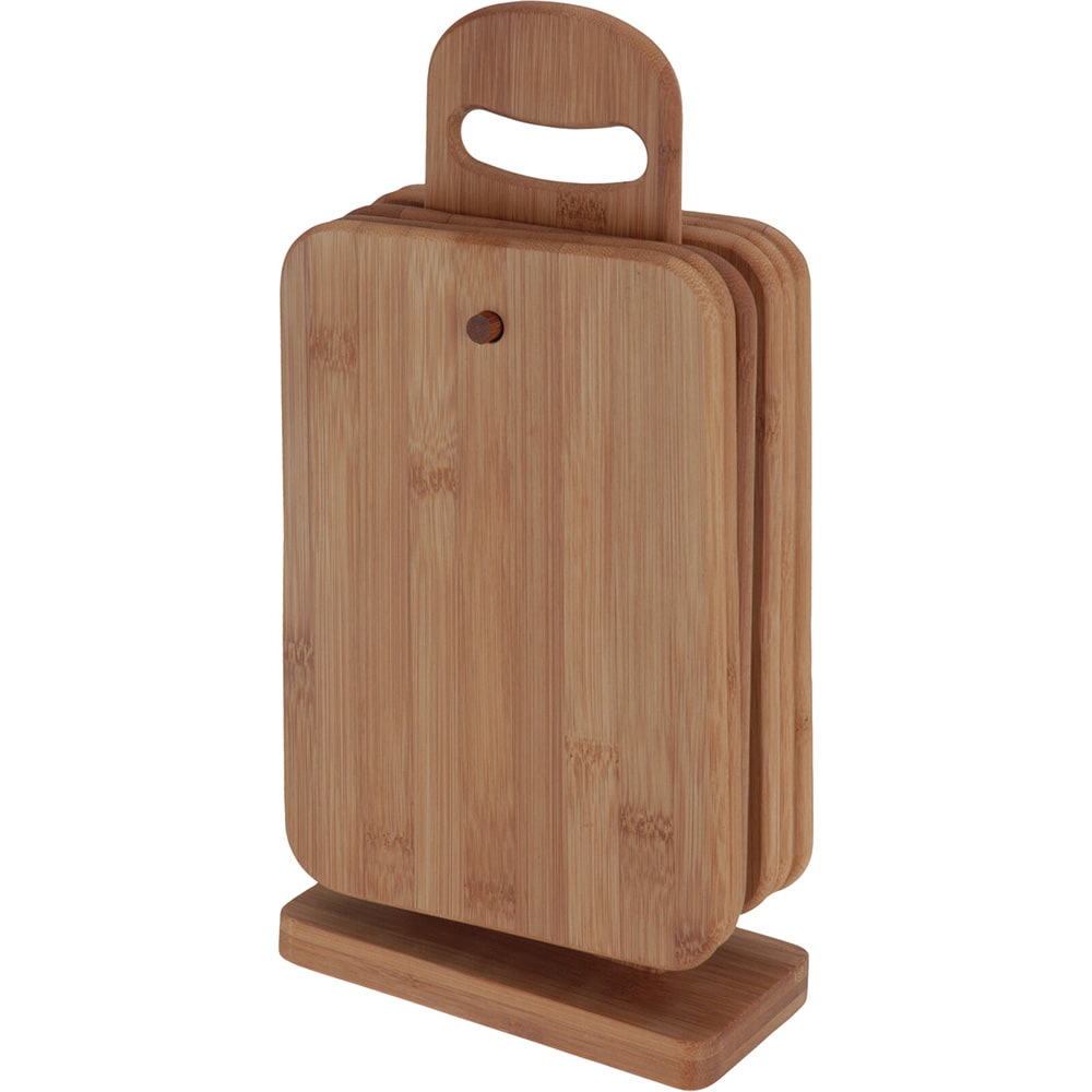 Skärbrädor i bambu 6-pack med ställ / Bambuskärbrädor med hållare / Frukostbrädor i bambu