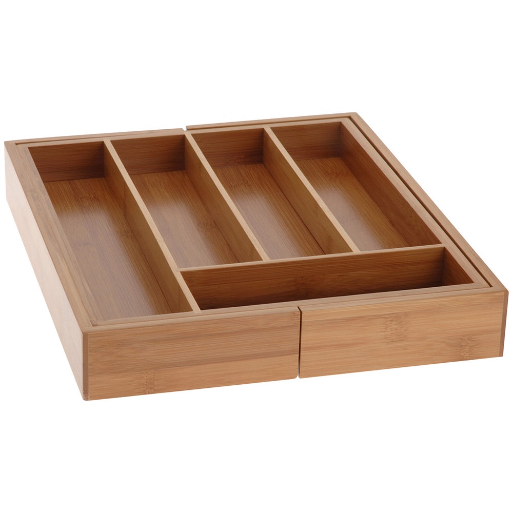 Utdragbar bestickinsats i bambu 34x28-45cm / Besticklåda / Lådinsats för bestick