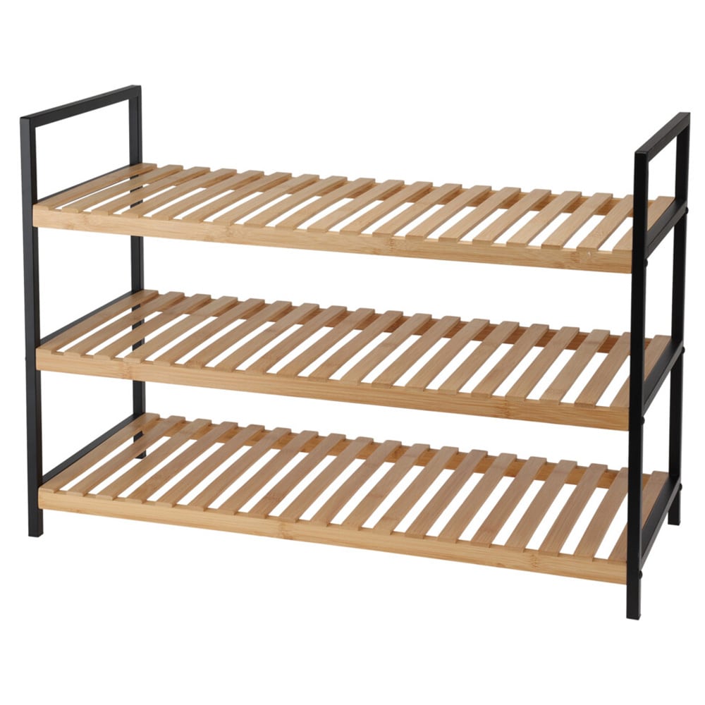 Skohylla i bambu med metallben 3 plan 70x30x48,5cm / Skoställ / Skoförvaring