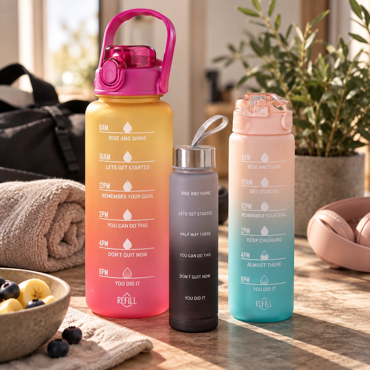 Vattenflaskor 3-pack - 270ml, 650ml och 1800ml / Vattenflaskset / Dryckesflaskor