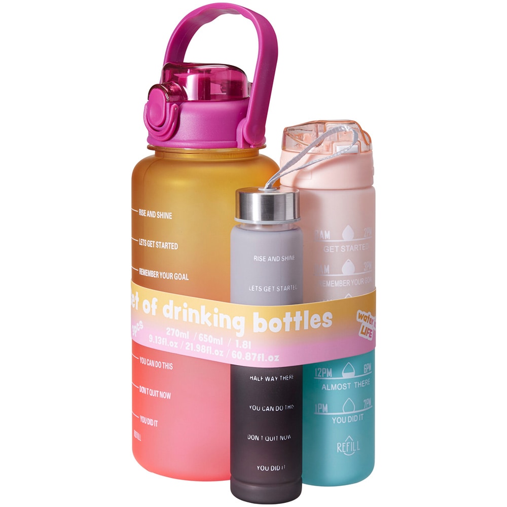 Vattenflaskor 3-pack - 270ml, 650ml och 1800ml / Vattenflaskset / Dryckesflaskor