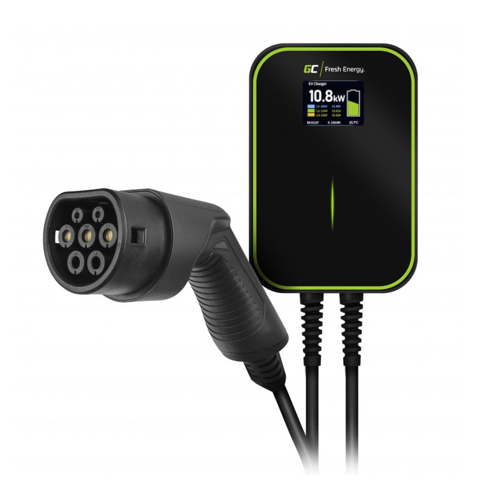Green Cell Laddbox 22kW 32A med Type 2 kabel 6m / Wallbox-laddare / Elbilsladdare med Type 2